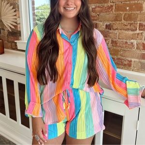 Colorful button down top and short set. Worn once.